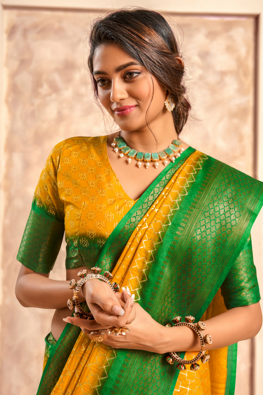 Soft Dola Saree with Foil Print and Contrast Jacquard Border - LaVante Fashion