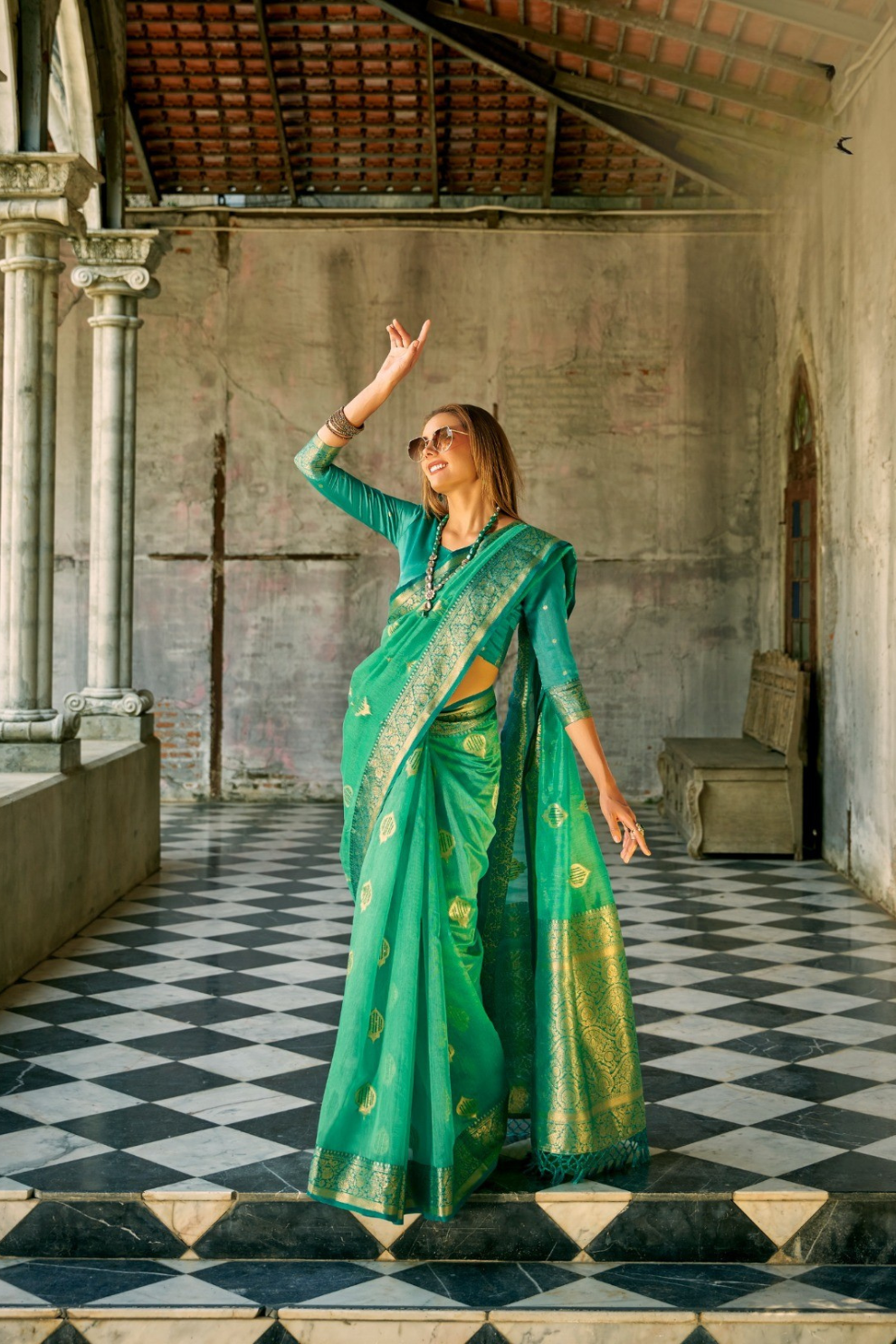 Elegant Soft Tissue Silk Draped in Traditional Zari Work - LaVante Fashion