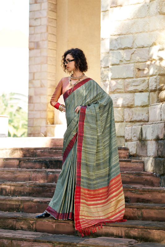 100% Pure Handloom Katan Silk Saree with Traditional Weaving - LaVante Fashion