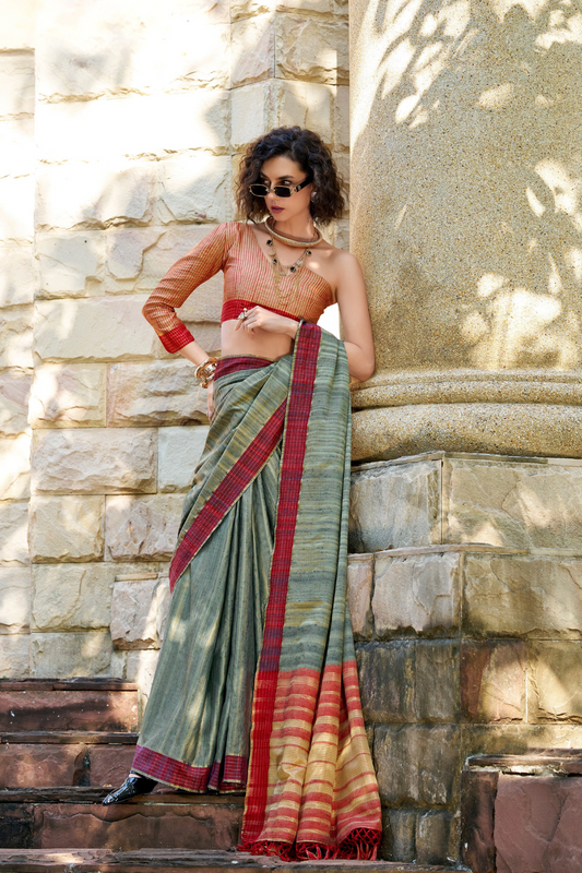 100% Pure Handloom Katan Silk Saree with Traditional Weaving - LaVante Fashion