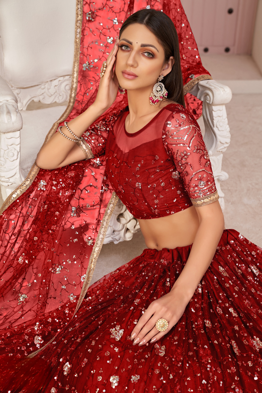 Elegant Embroidered Net Lehenga Set for Festive Occasions