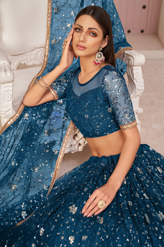 Elegant Embroidered Net Lehenga Set for Festive Occasions
