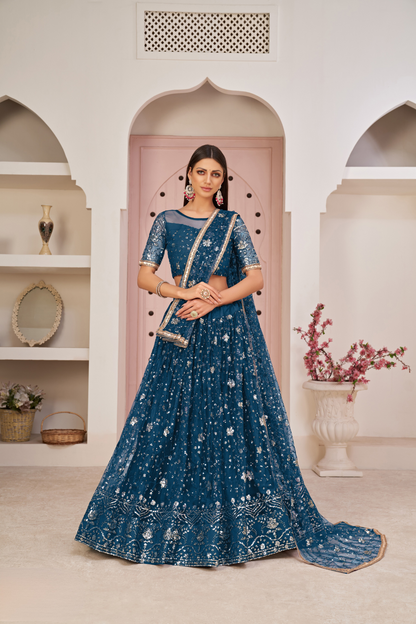 Elegant Embroidered Net Lehenga Set for Festive Occasions