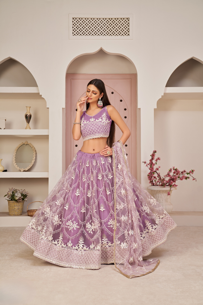 Elegant Embroidered Net Lehenga Set for Festive Occasions