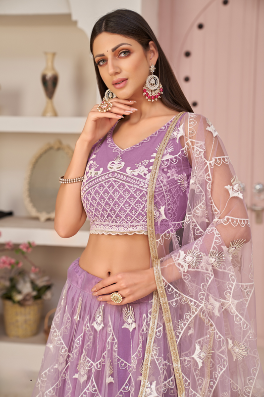 Elegant Embroidered Net Lehenga Set for Festive Occasions