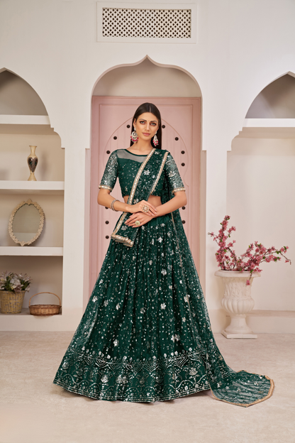 Elegant Embroidered Net Lehenga Set for Festive Occasions
