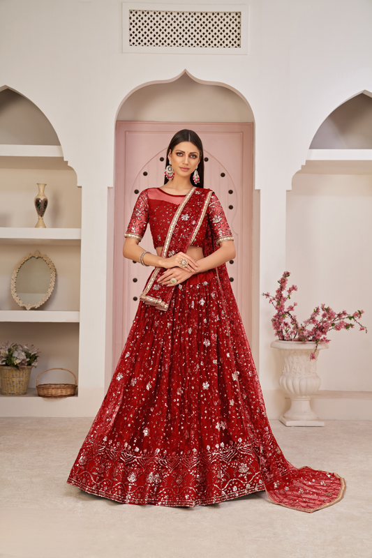 Elegant Embroidered Net Lehenga Set for Festive Occasions