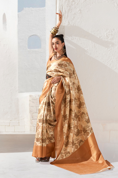 Designer Digital Printed Banarasi Slik Saree in Elegant Aqua Blue