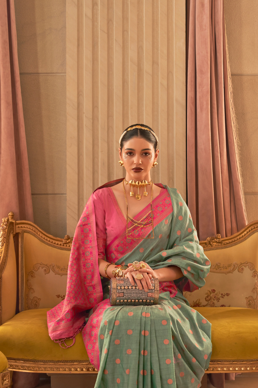 Ethnic Motifs Woven Design Zari Silk Blend Banarasi Saree