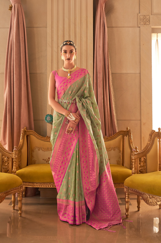 Ethnic Motifs Woven Design Zari Silk Blend Banarasi Saree