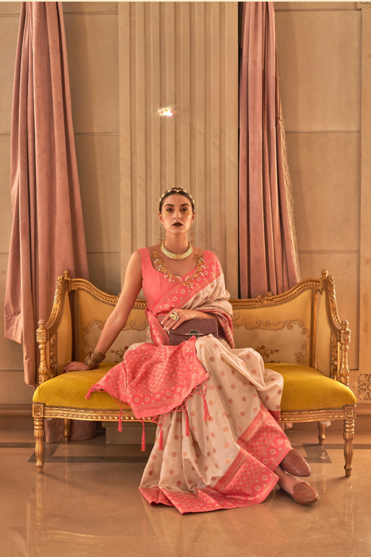 Ethnic Motifs Woven Design Zari Silk Blend Banarasi Saree