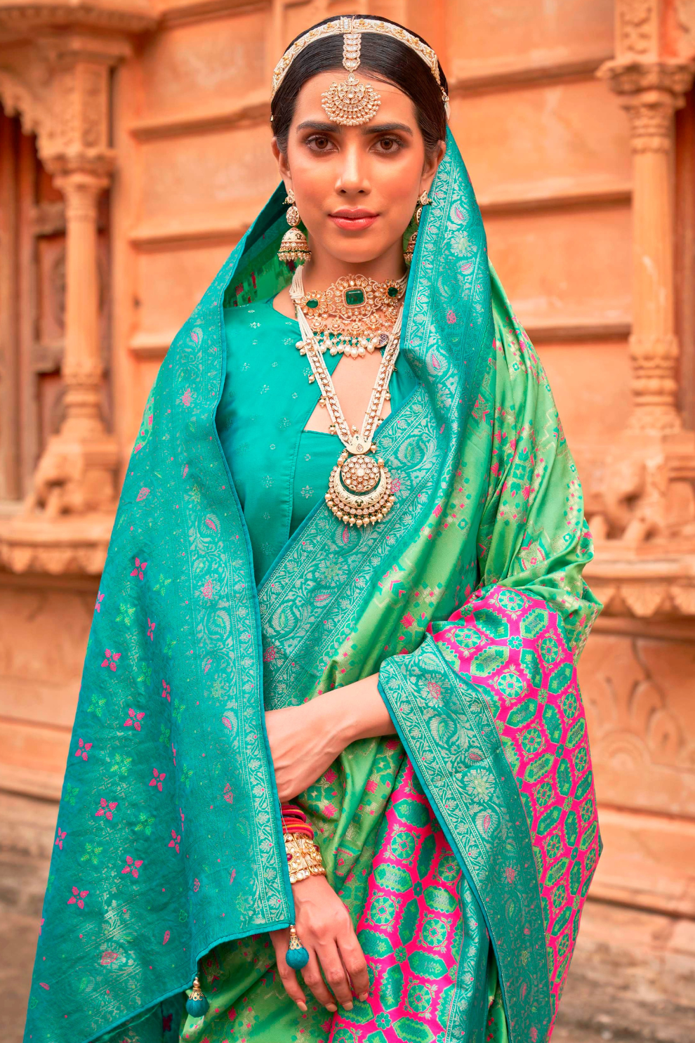 Banarasi P.V. Silk Saree with Elegant Patola Weaving Design - LaVante Fashion