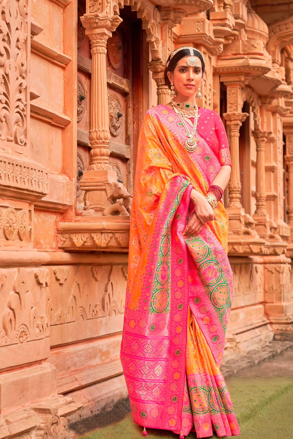 Banarasi P.V. Silk Saree with Elegant Patola Weaving Design - LaVante Fashion