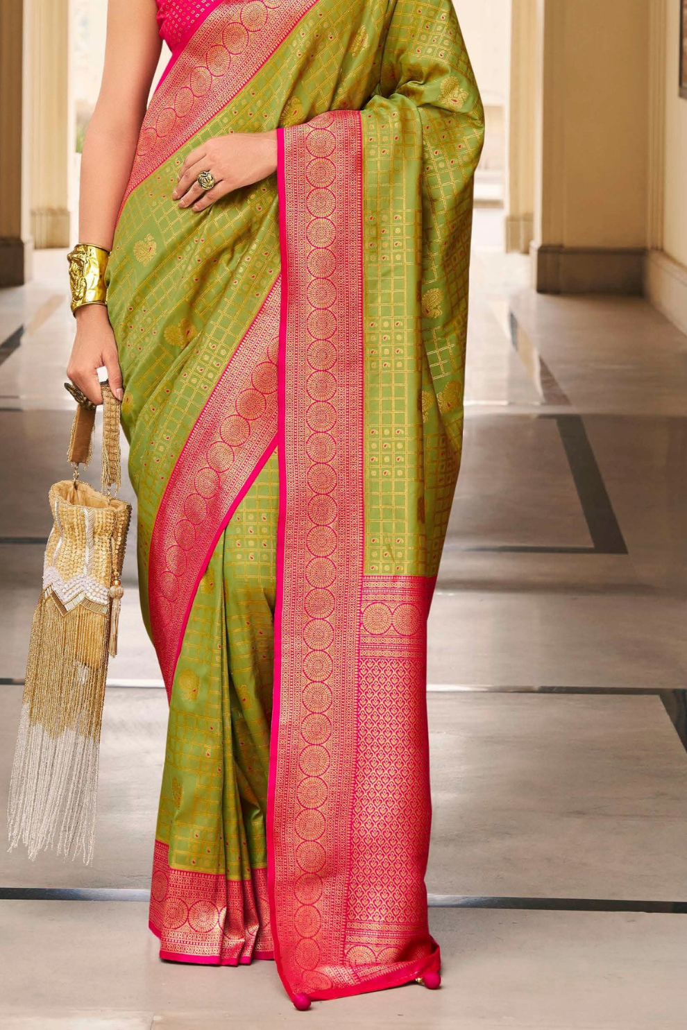 Banarasi P.V. Silk Saree with Exclusive Kanchipuram Weaving Design - LaVante Fashion
