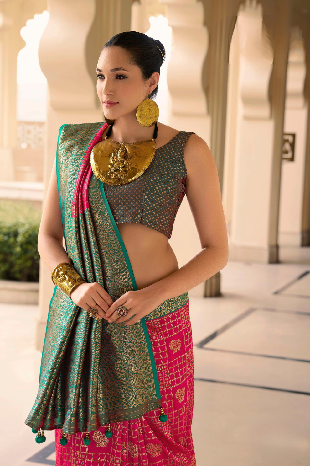 Banarasi P.V. Silk Saree with Exclusive Kanchipuram Weaving Design - LaVante Fashion