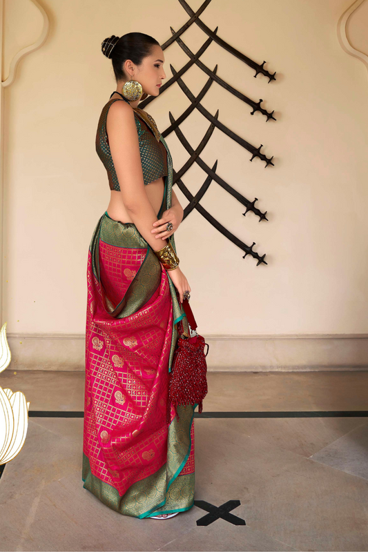 Banarasi P.V. Silk Saree with Exclusive Kanchipuram Weaving Design - LaVante Fashion