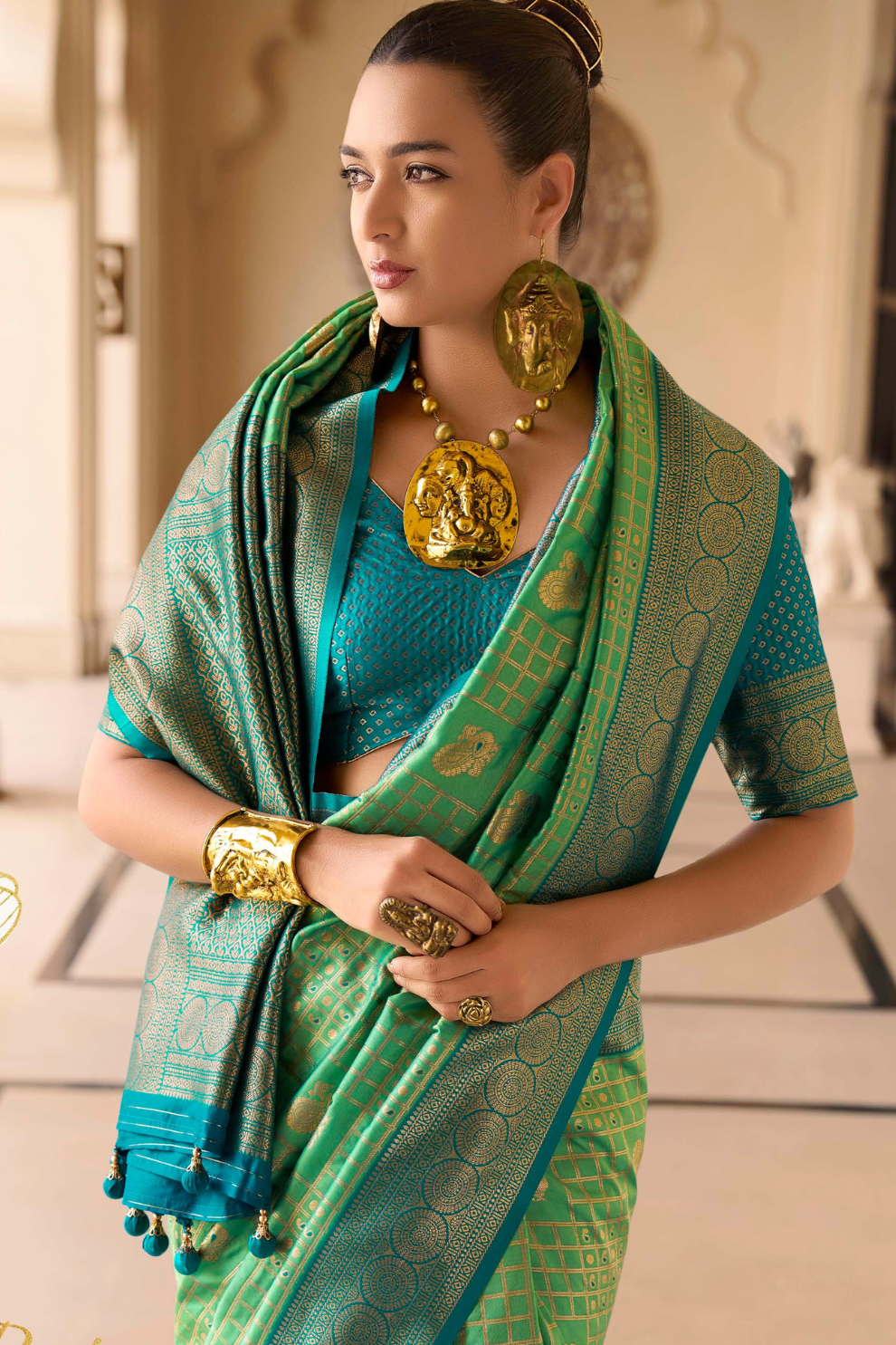 Banarasi P.V. Silk Saree with Exclusive Kanchipuram Weaving Design - LaVante Fashion