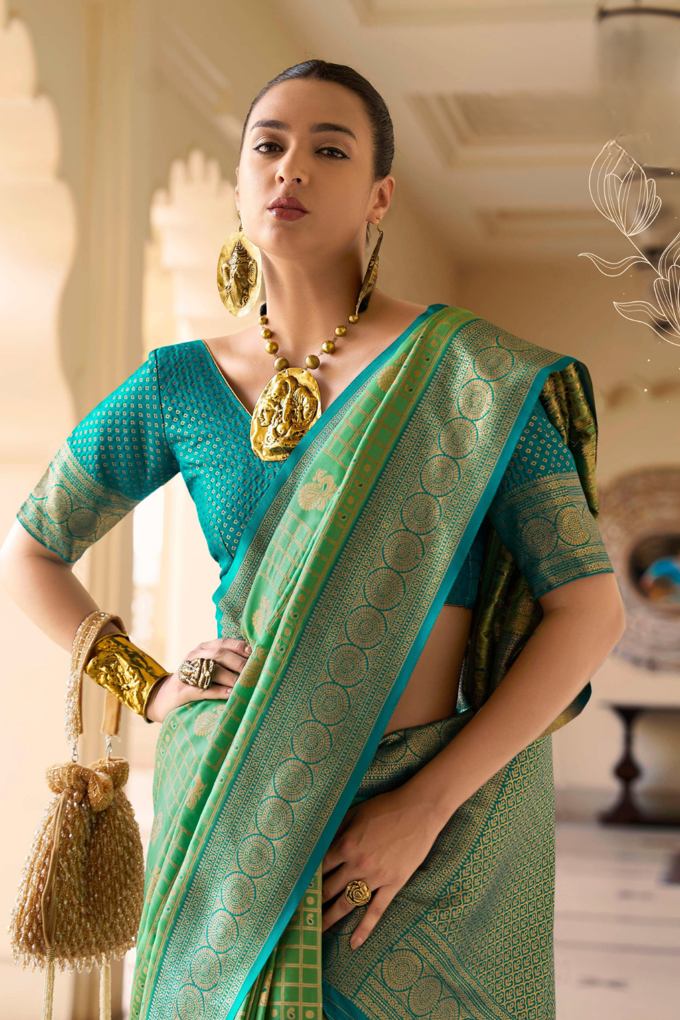 Banarasi P.V. Silk Saree with Exclusive Kanchipuram Weaving Design - LaVante Fashion