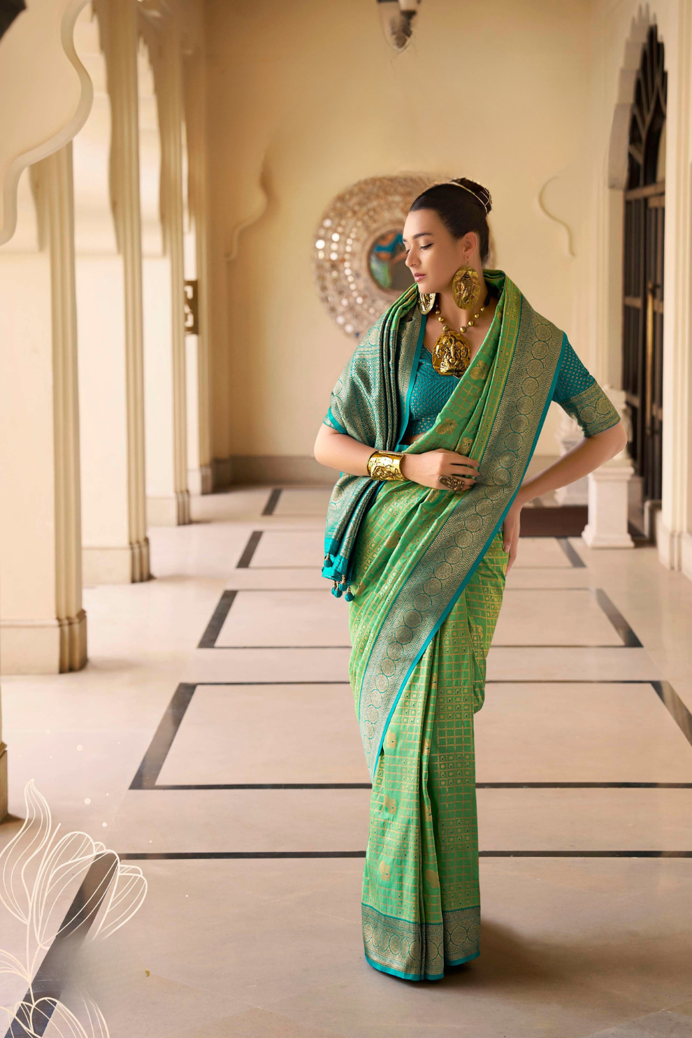 Banarasi P.V. Silk Saree with Exclusive Kanchipuram Weaving Design - LaVante Fashion