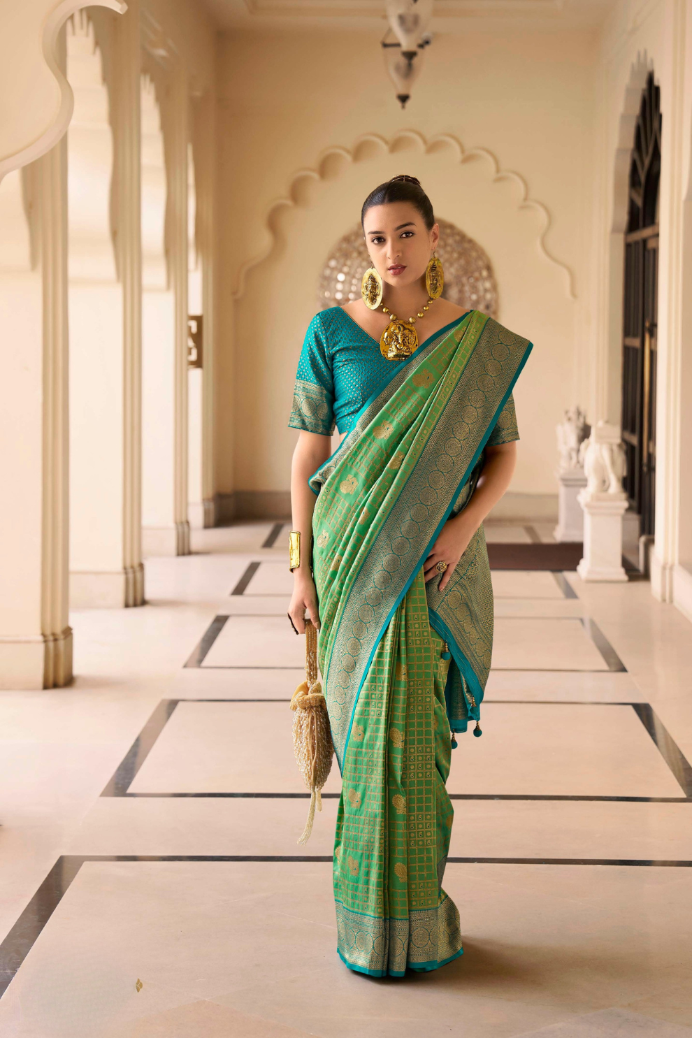 Banarasi P.V. Silk Saree with Exclusive Kanchipuram Weaving Design - LaVante Fashion