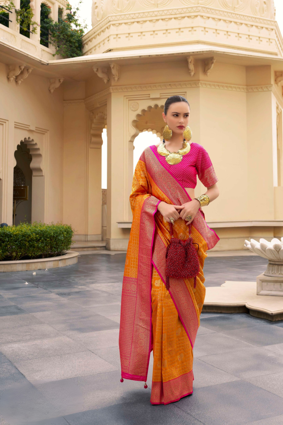 Banarasi P.V. Silk Saree with Exclusive Kanchipuram Weaving Design - LaVante Fashion