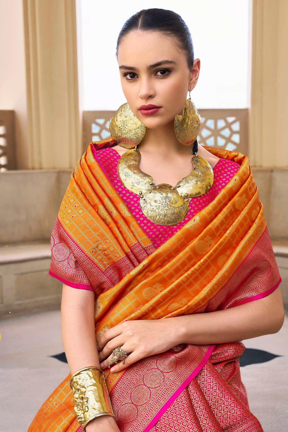 Banarasi P.V. Silk Saree with Exclusive Kanchipuram Weaving Design - LaVante Fashion