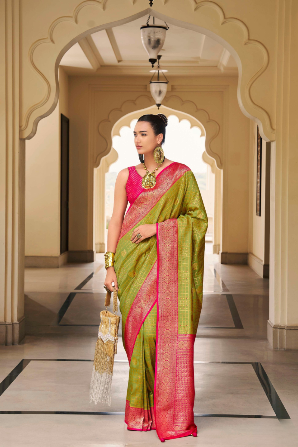 Banarasi P.V. Silk Saree with Exclusive Kanchipuram Weaving Design - LaVante Fashion