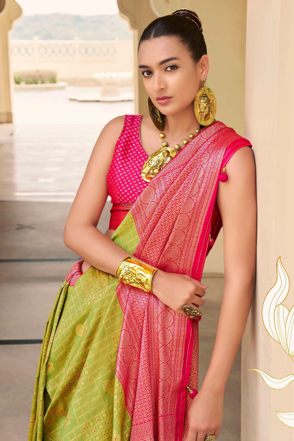 Banarasi P.V. Silk Saree with Exclusive Kanchipuram Weaving Design - LaVante Fashion