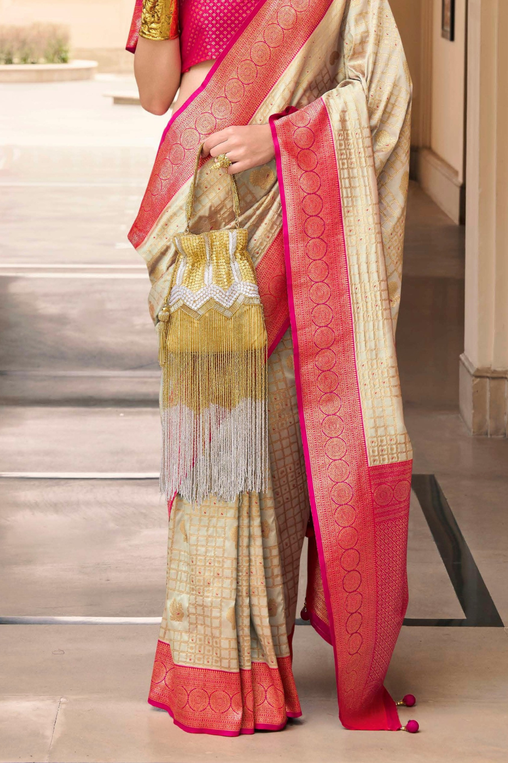 Banarasi P.V. Silk Saree with Exclusive Kanchipuram Weaving Design - LaVante Fashion