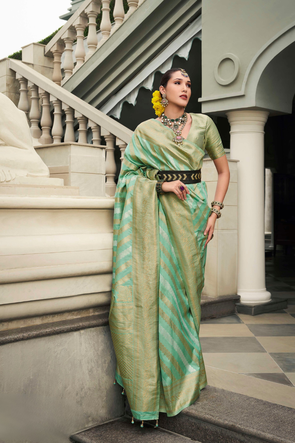 Banarasi P.V. Silk Saree with Exclusive Weaving Jaal Design - LaVante Fashion
