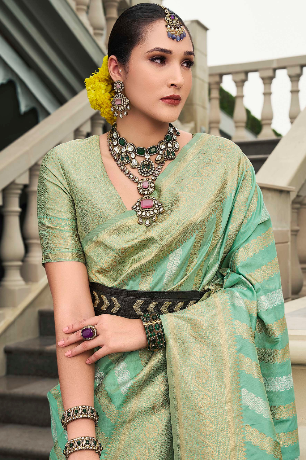 Banarasi P.V. Silk Saree with Exclusive Weaving Jaal Design - LaVante Fashion