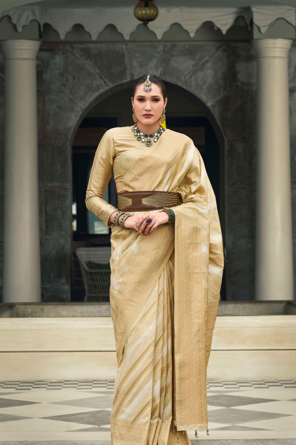 Banarasi P.V. Silk Saree with Exclusive Weaving Jaal Design - LaVante Fashion