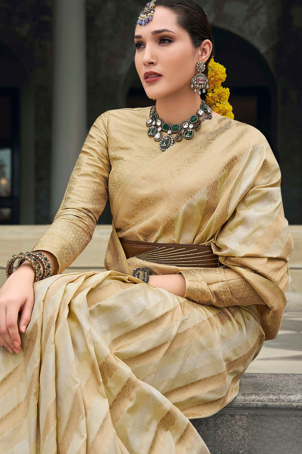 Banarasi P.V. Silk Saree with Exclusive Weaving Jaal Design - LaVante Fashion