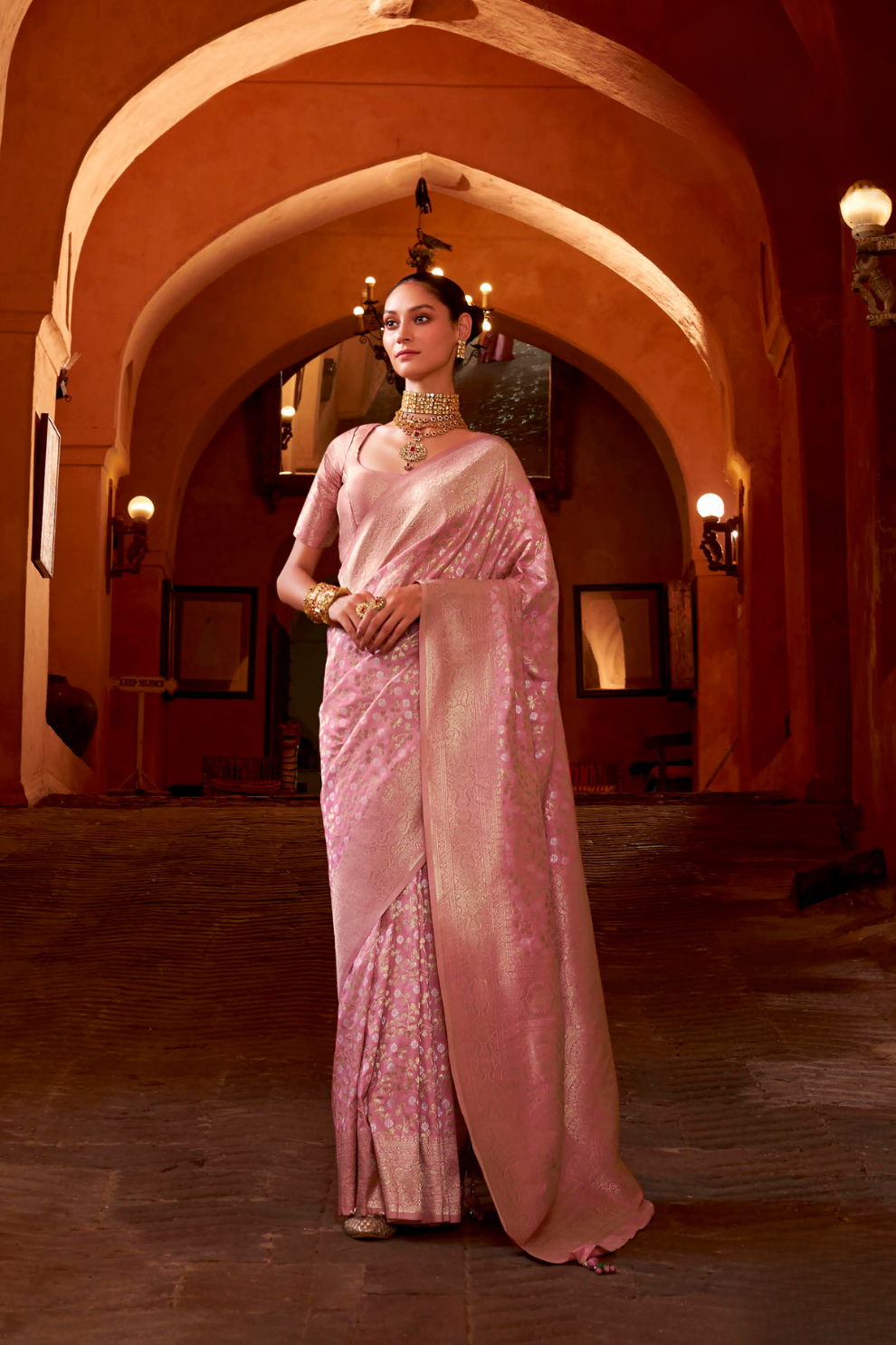 Banarasi P.V. Silk Saree with Exclusive Weaving Jaal Design - LaVante Fashion