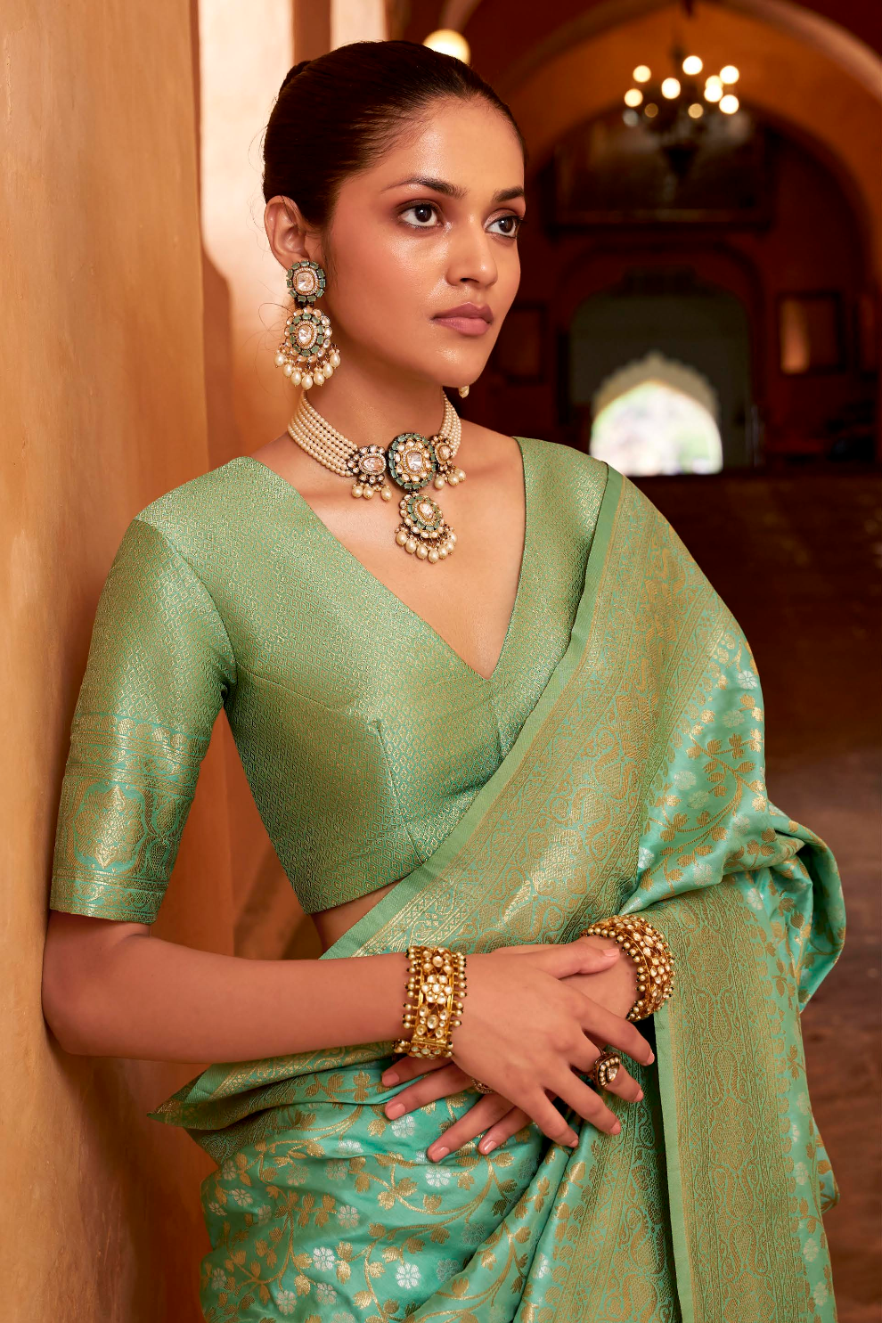 Banarasi P.V. Silk Saree with Exclusive Weaving Jaal Design - LaVante Fashion