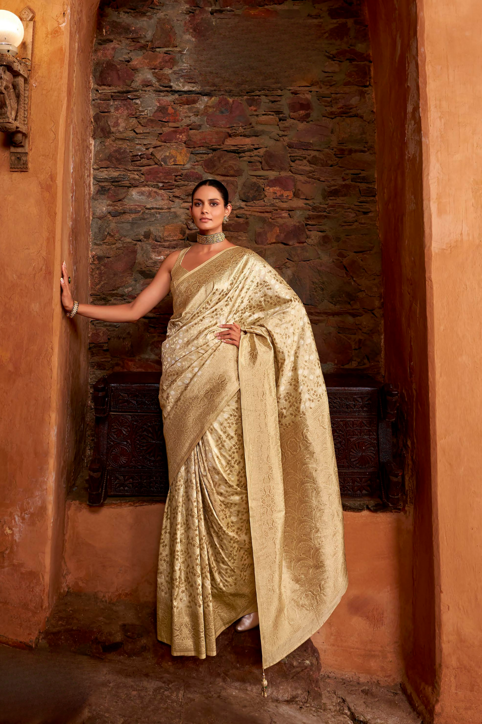 Banarasi P.V. Silk Saree with Exclusive Weaving Jaal Design - LaVante Fashion
