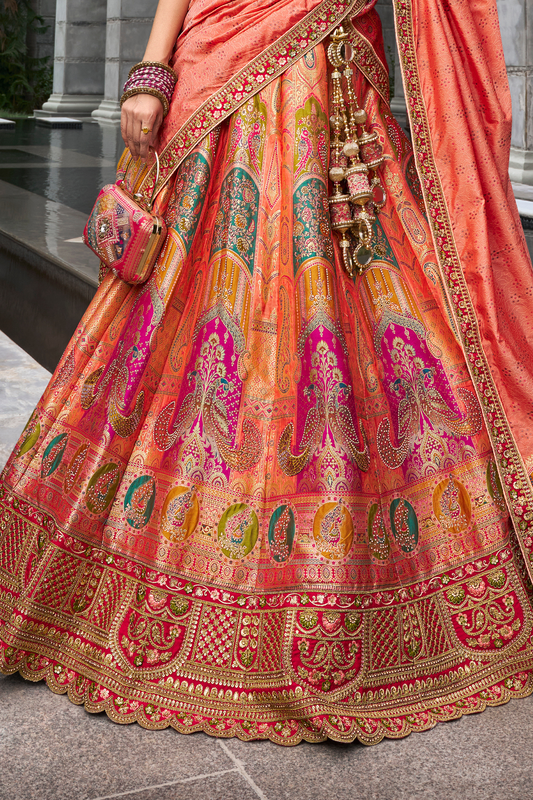 Traditional Banarasi Silk Bridal Lehenga with Zarkan and Cording Embellishments