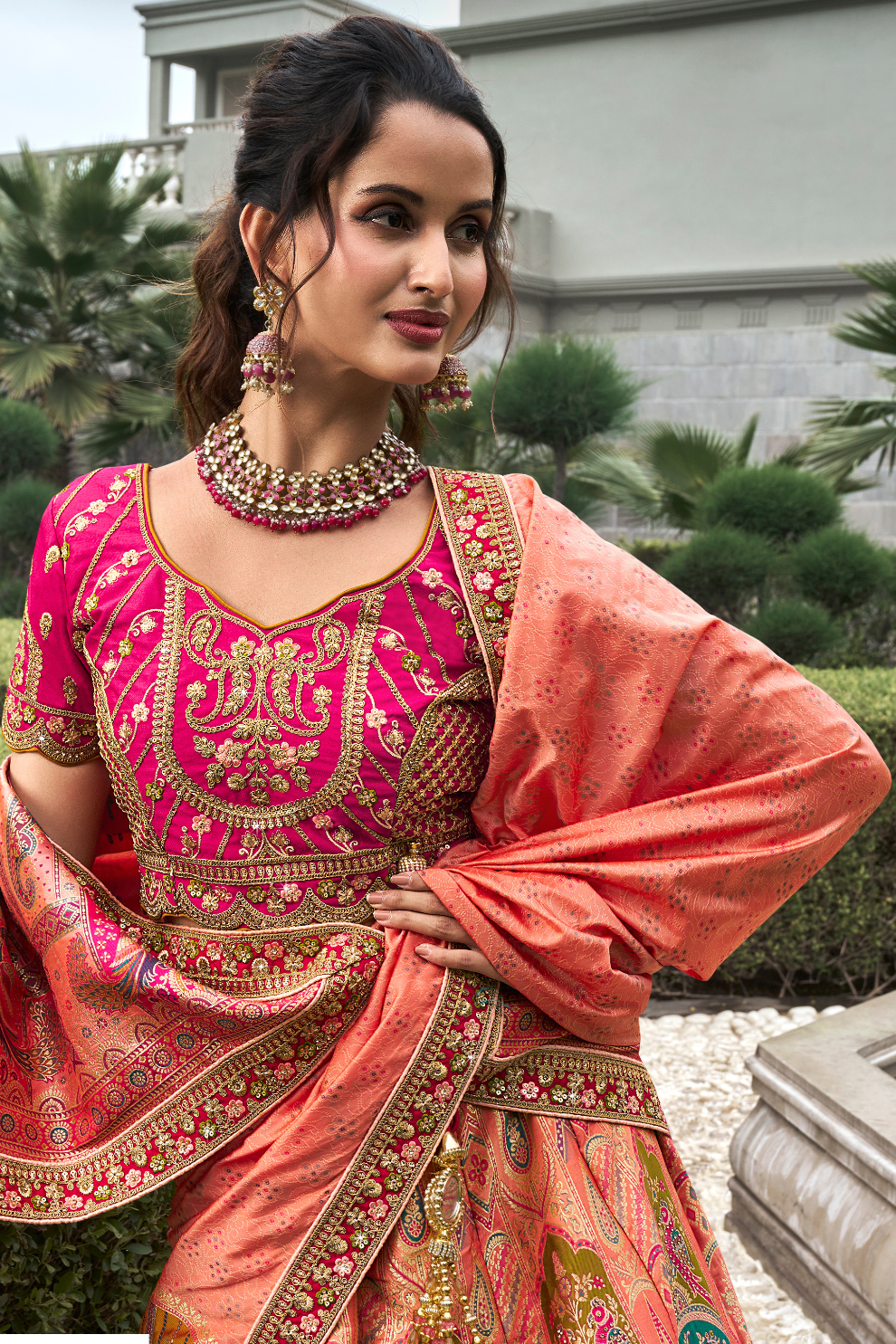 Traditional Banarasi Silk Bridal Lehenga with Zarkan and Cording Embellishments
