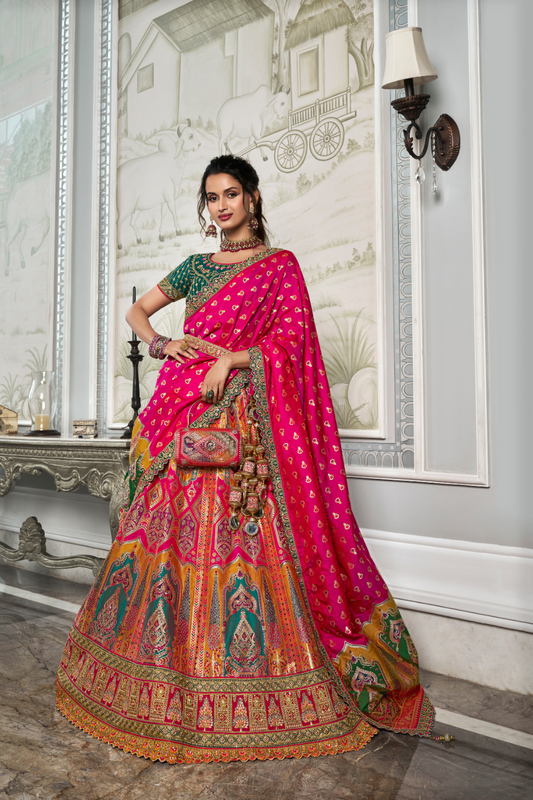 Traditional Banarasi Silk Bridal Lehenga with Zarkan and Cording Embellishments