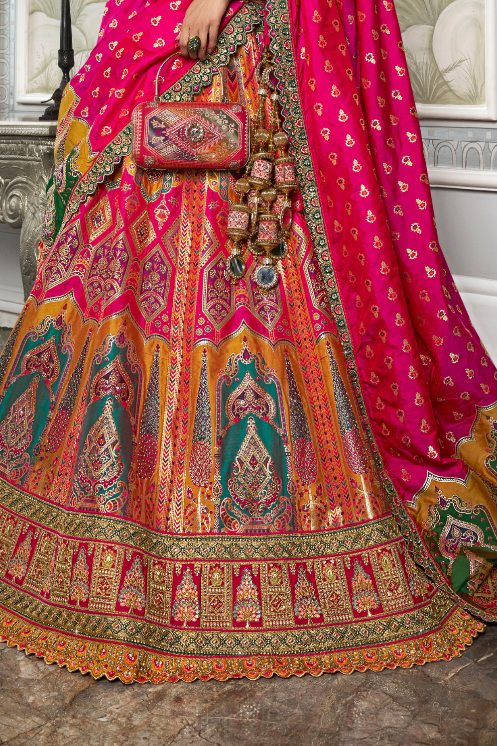 Traditional Banarasi Silk Bridal Lehenga with Zarkan and Cording Embellishments