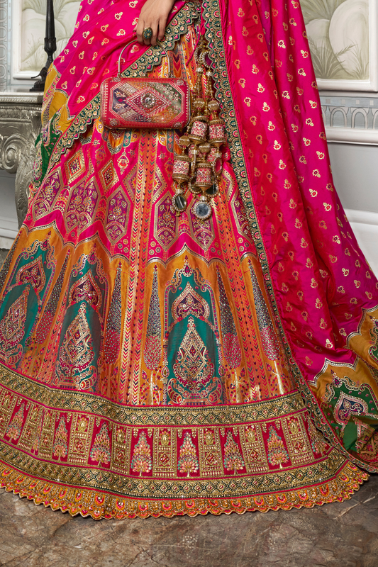 Traditional Banarasi Silk Bridal Lehenga with Zarkan and Cording Embellishments