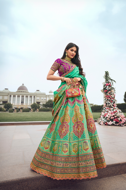 Elegant Banarasi Silk Lehenga Choli with Handcrafted Zarkan and Cording Detailing