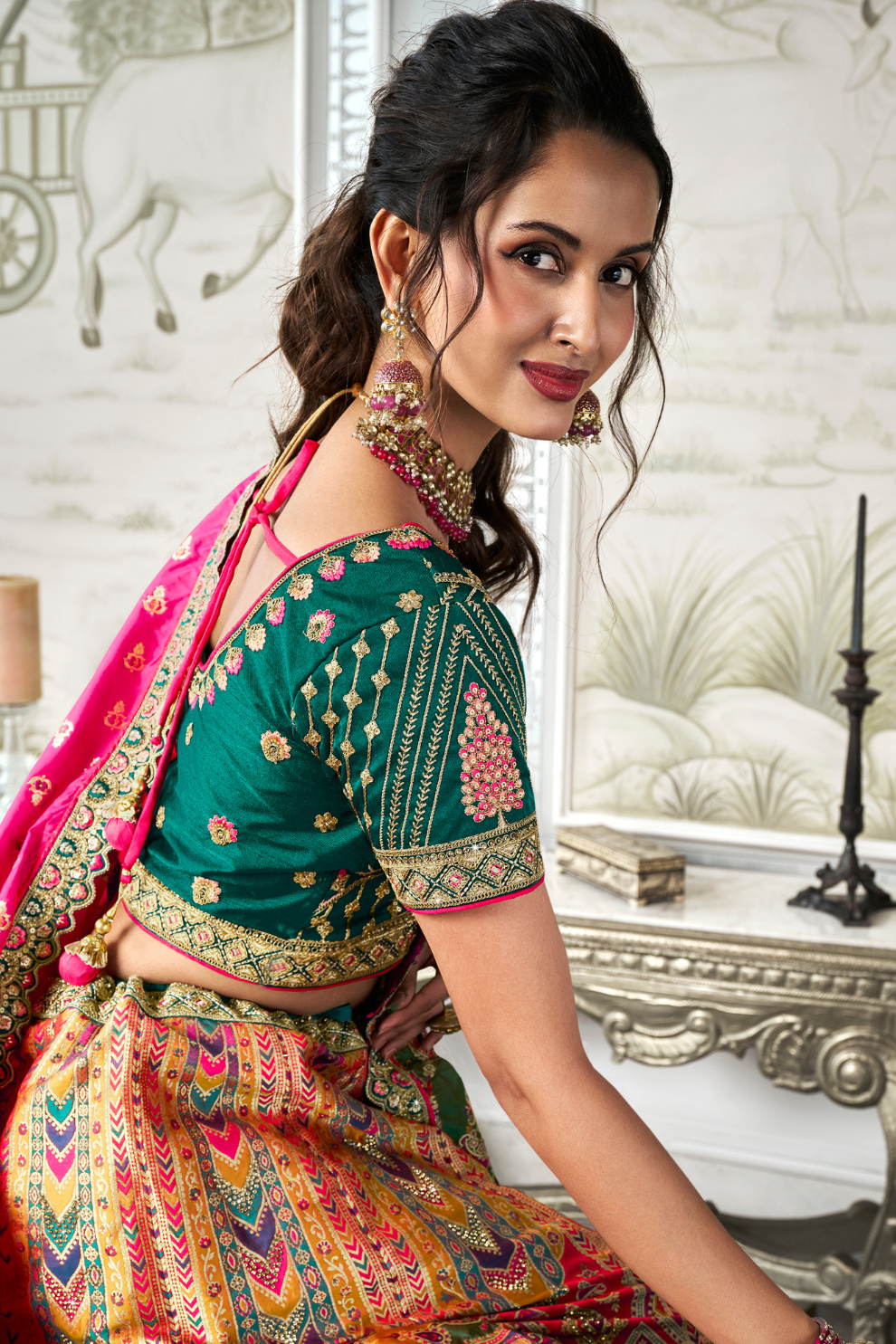 Traditional Banarasi Silk Bridal Lehenga with Zarkan and Cording Embellishments