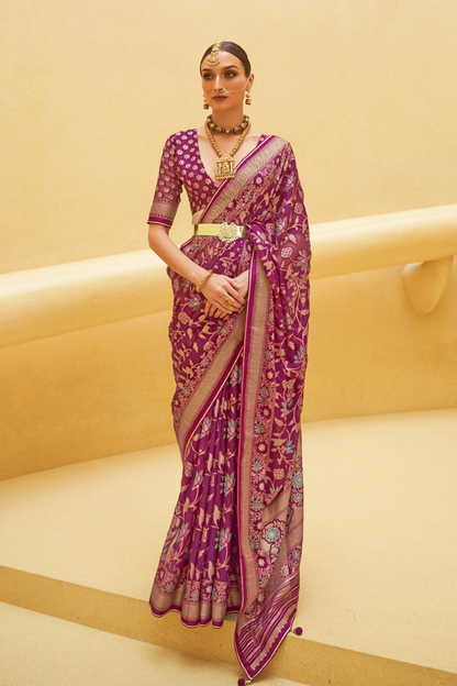 Banarasi Organza Bagh Floral Embellished Designer Saree
