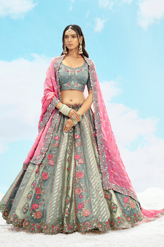 Luxury Silk Lehenga Set with Fine Hand Embroidery