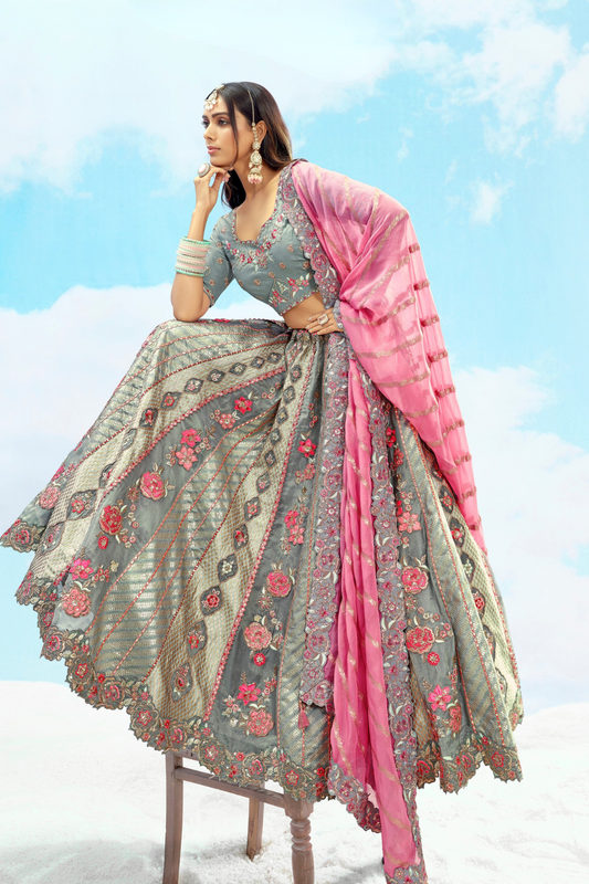 Luxury Silk Lehenga Set with Fine Hand Embroidery