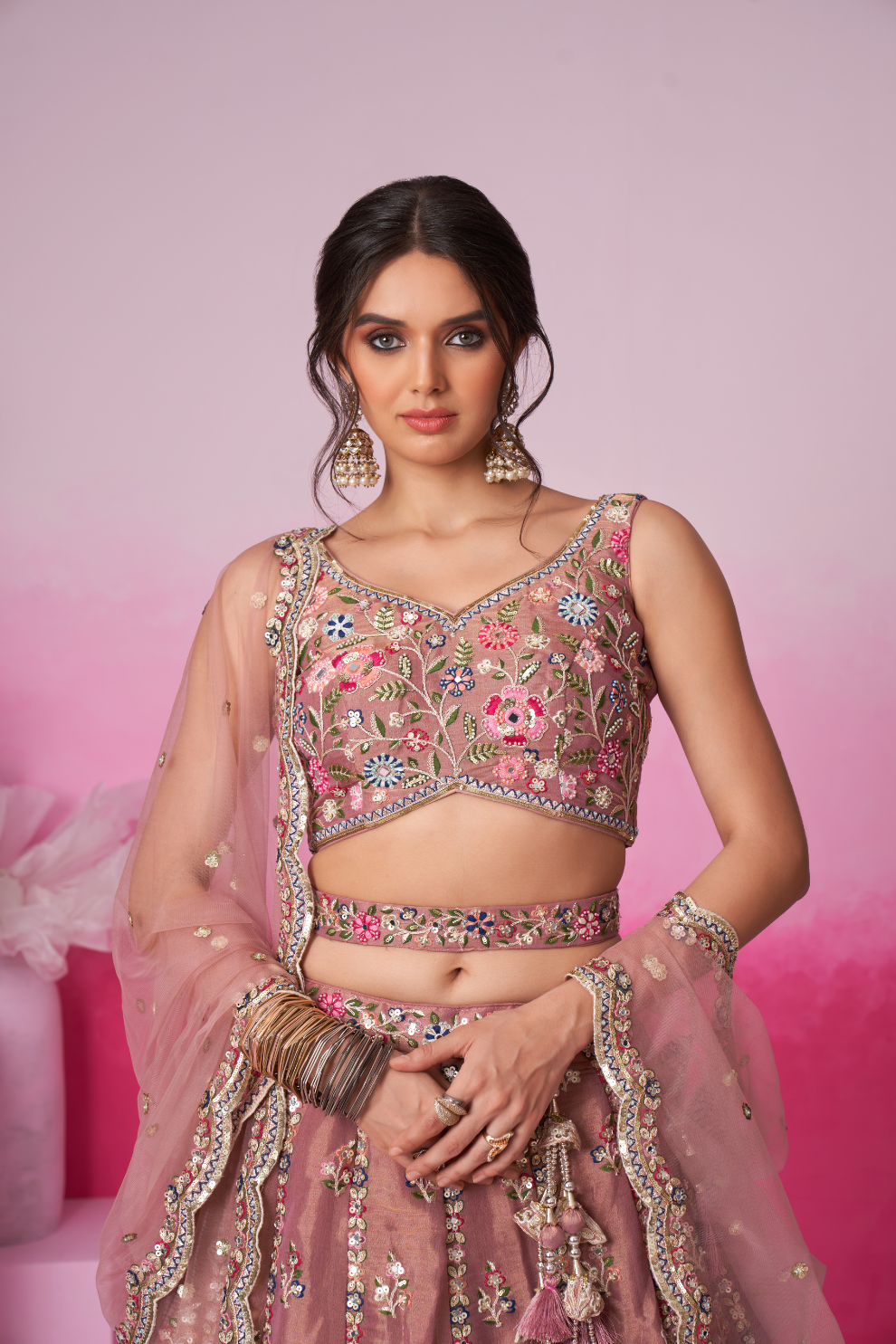 Bridal Net Moti And Sequins Embroidery Lehenga Choli Dupatta