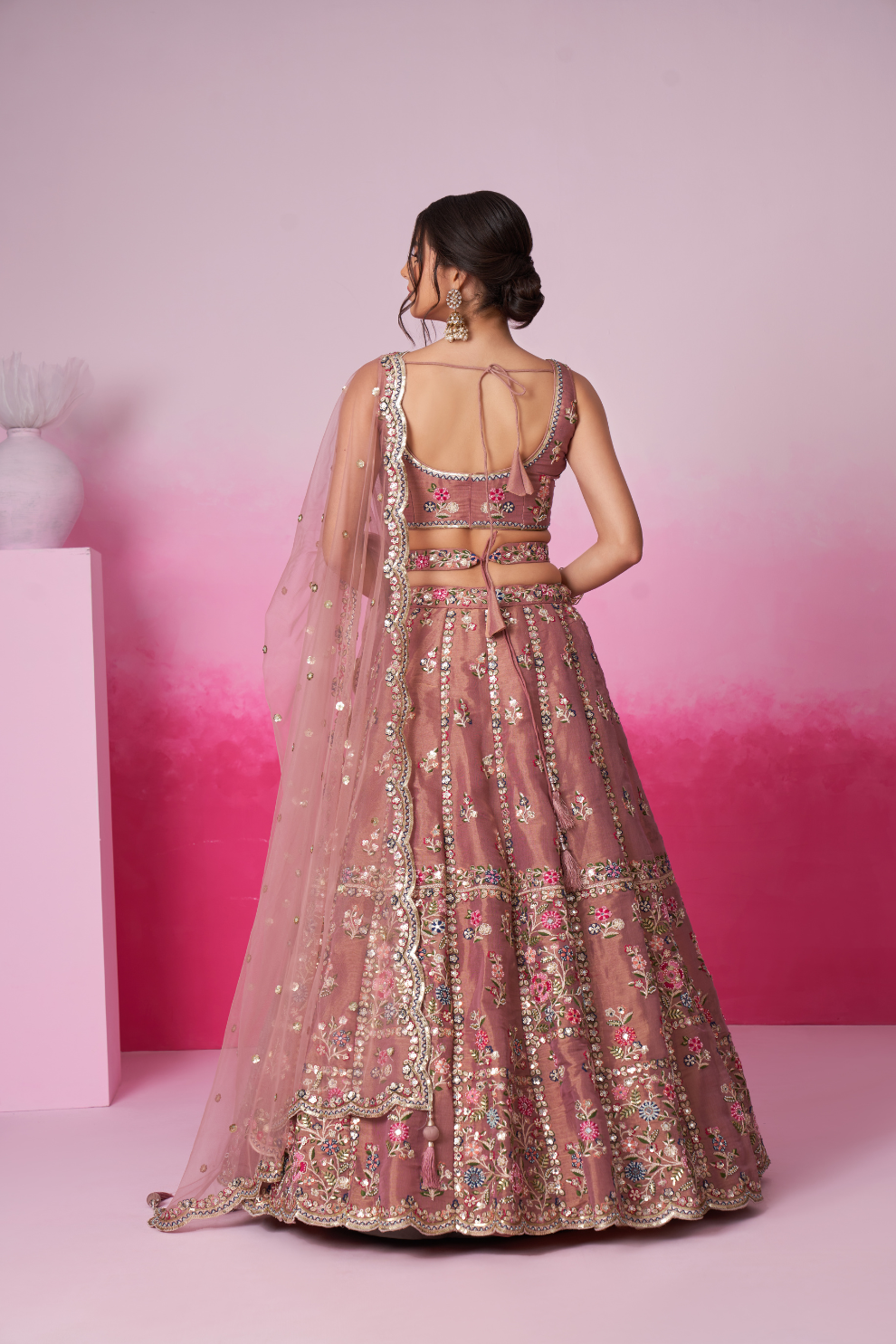 Bridal Net Moti And Sequins Embroidery Lehenga Choli Dupatta