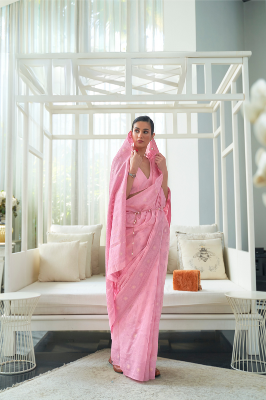 Classic Lucknowi Saree with Elegant Chikankari Silk Weaving Touch