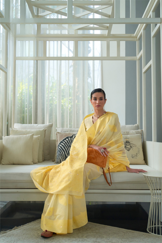 Classic Lucknowi Saree with Elegant Chikankari Silk Weaving Touch